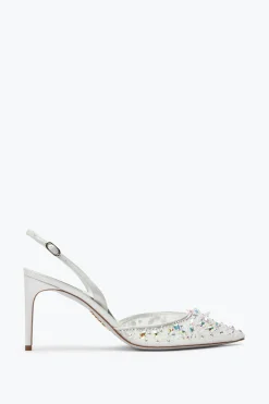 Escarpin slingback Cinderella blanc avec cristaux 80