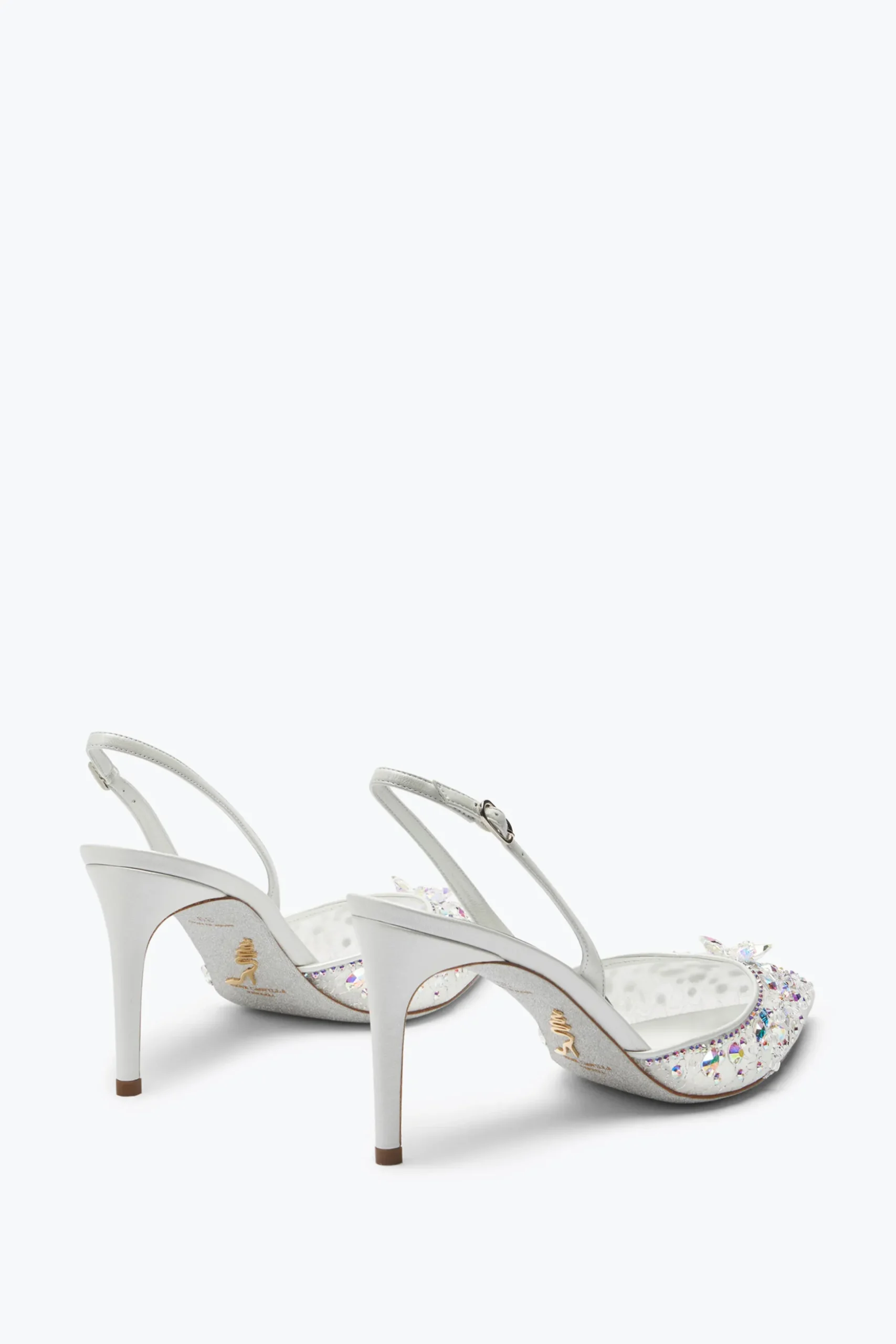 Escarpin slingback Cinderella blanc avec cristaux 80