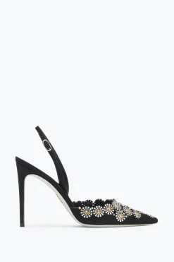 Escarpin slingback Daisy en daim noir et cristaux 105
