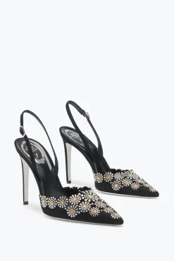 Escarpin slingback Daisy en daim noir et cristaux 105