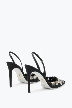 Escarpin slingback Daisy en daim noir et cristaux 105