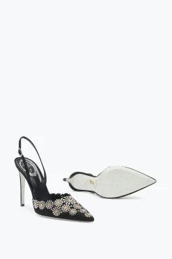 Escarpin slingback Daisy en daim noir et cristaux 105