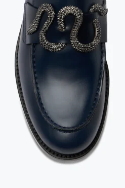 Mocassin Morgana Bleu avec Cristal Mat Noir 20