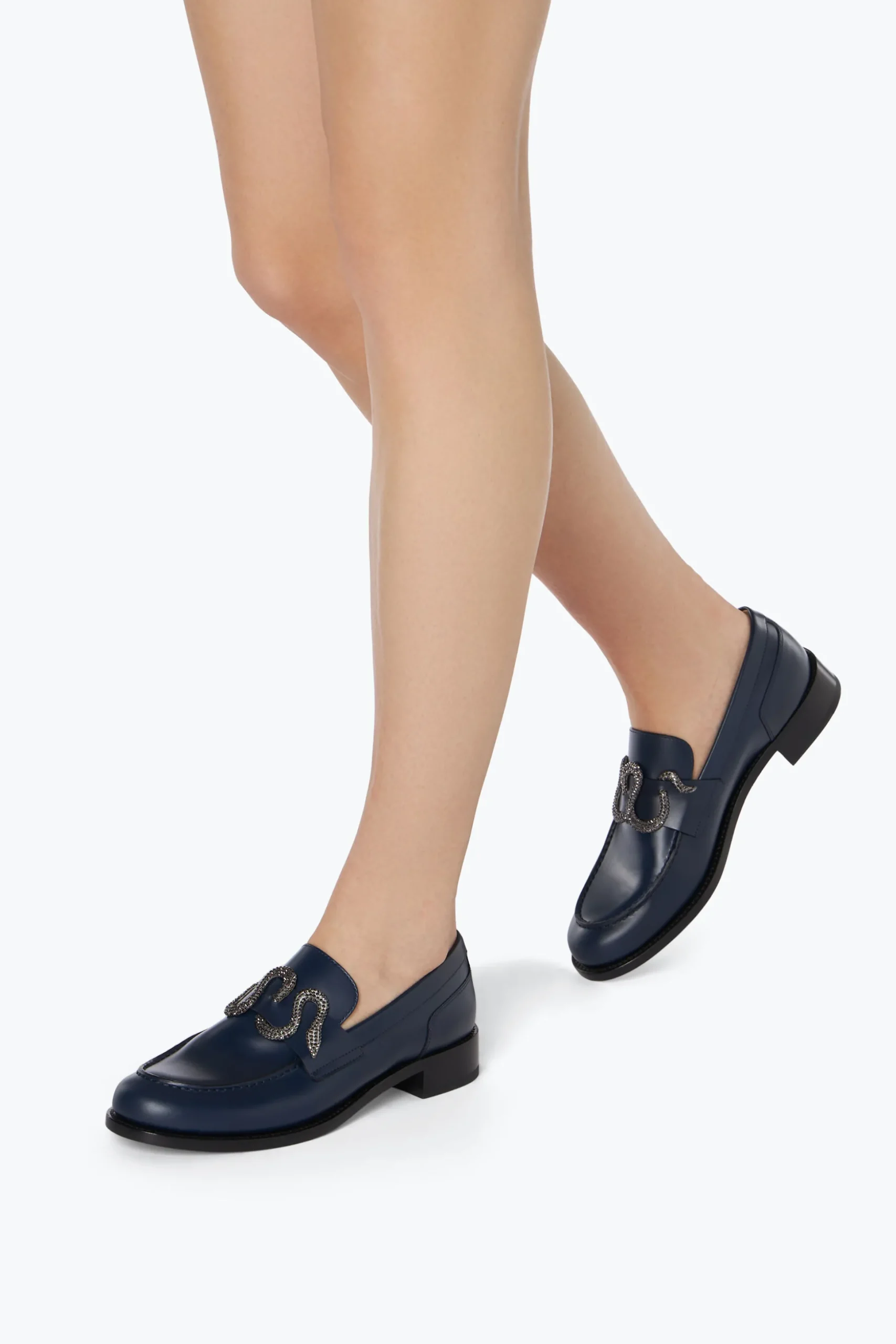 Mocassin Morgana Bleu avec Cristal Mat Noir 20