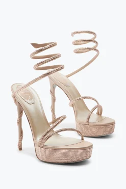 Sandale À Plateforme Margot Beige Avec Cristaux 130
