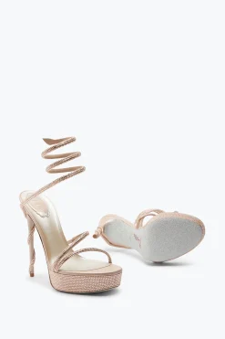 Sandale À Plateforme Margot Beige Avec Cristaux 130