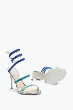 Sandale Cleo argentée avec dégradé bleu de cristaux 105