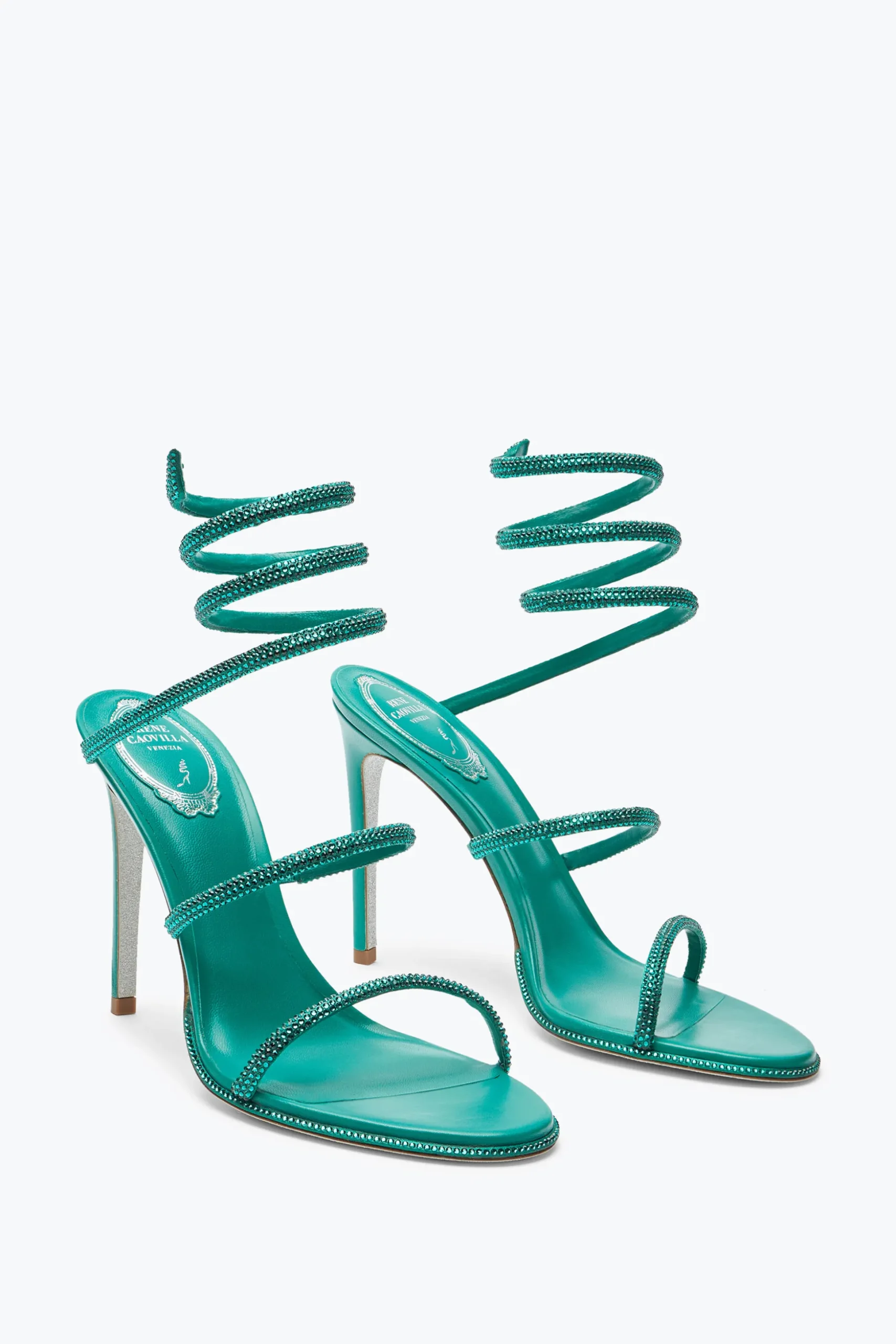 Sandale Cleo vert émeraude avec cristaux 105