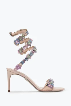 Sandale Roxanne rose poudré avec fleurs multicolores 80