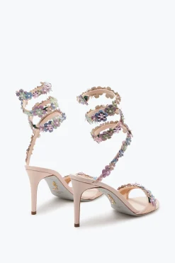 Sandale Roxanne rose poudré avec fleurs multicolores 80